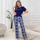 Short Sleeve Plaid Cropped Pants Casual