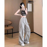 Light Gray Overalls Straight Loose Wide-leg Casual Pants