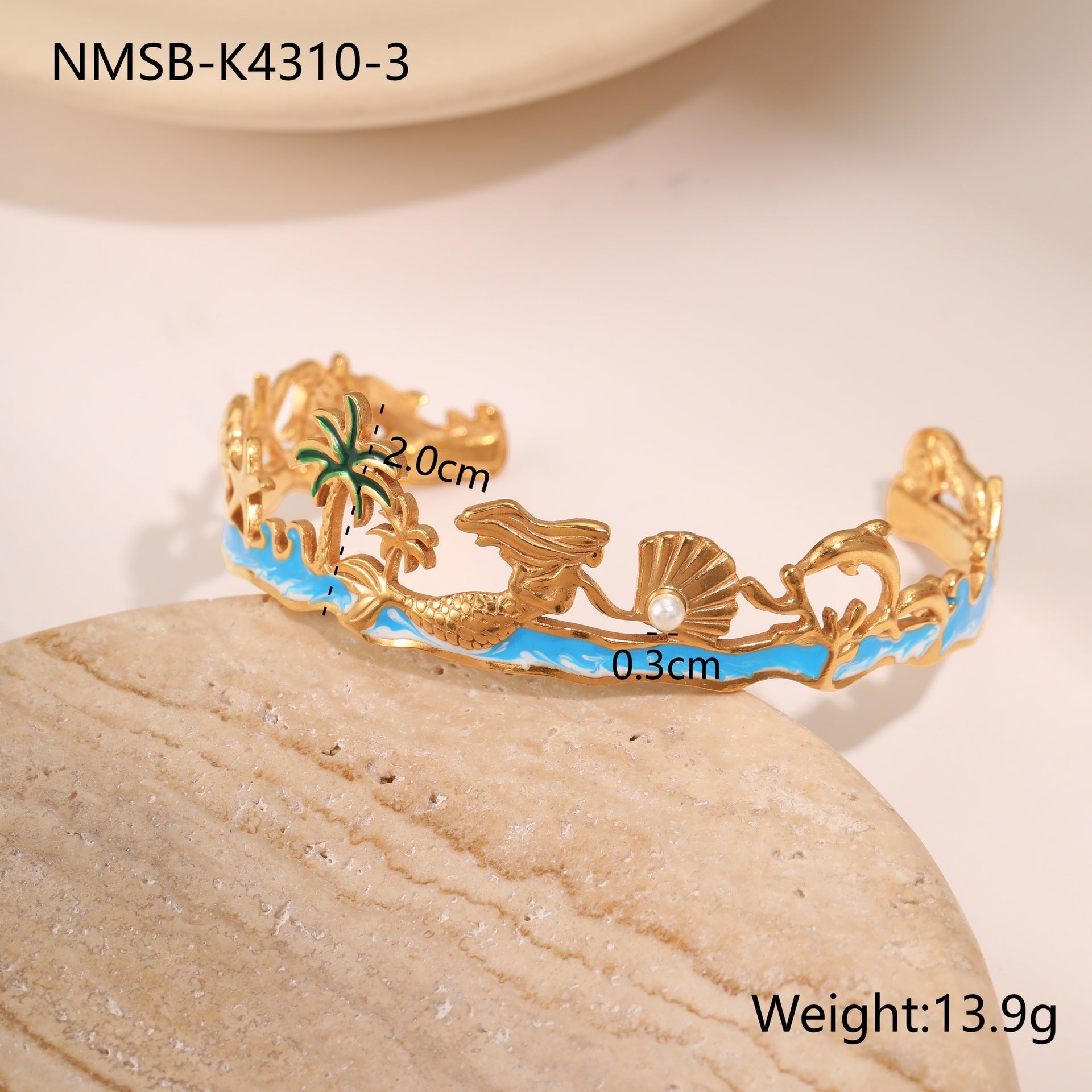 European And American Ocean Style Starfish Coconut Mermaid Stainless Steel Bracelet Non-fading Open Ring