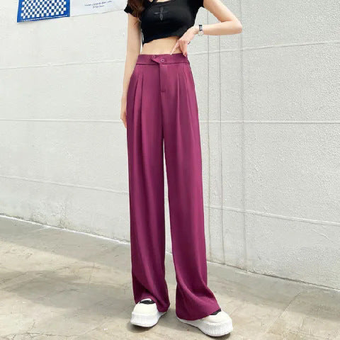 Ice Silk Mop Wide Leg Pants Women's Small High Waist