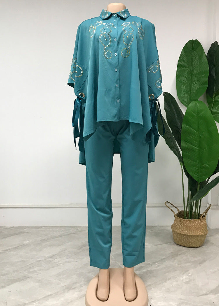 The New Suit African Plus Size Women's Hot Drilling Lapel Stitching Two-piece Suit