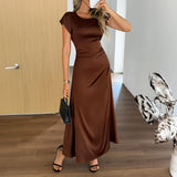 Elegant Short Sleeve Solid Color Dress Women's Clothing