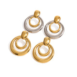 18K Gold Stainless Steel Golden, Round Double Layer Hollow Stud Earrings