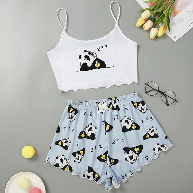 Women's Sleepwear Cute Cartoon Print Short Set Pajamas For W