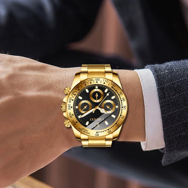 FANMIS Classics Business Analog Watch Big Face Quartz Luminous Waterproof Analog Quartz Stainless Steel Watch Elegant Gift Watch for Men
