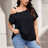 Temperament Single Shoulder Button T-shirt Solid Color Slimming Top