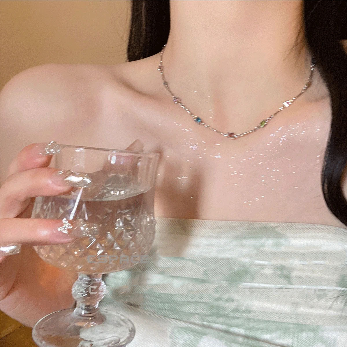 Square Color Fine Clavicle Chain Necklace Light Luxury