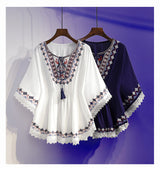 Women's Summer Loose Waist-controlled Top Vintage Printed Chiffon Shirt