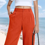 Women's Elastic Waist Wide Leg Casual Trousers