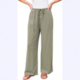 High Waist Button Drawstring Loose Casual Summer Wide-leg Pants With Pockets