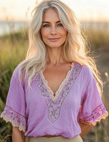 Women's Bohemian Retro Floral Linen-Blend T-Shirt