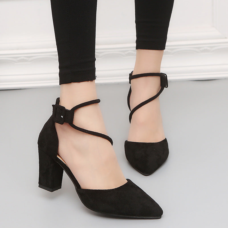 New European crude with suede shallow mouth foot ring Strap Ladies High Heels Sandals Shoes
