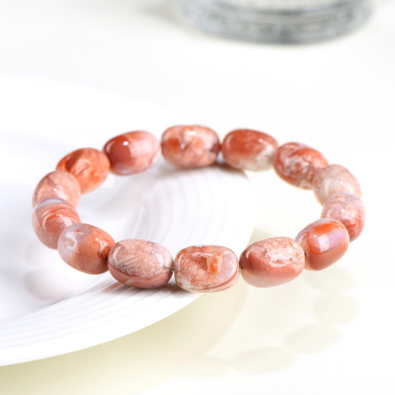 Natural Cherry Agate Barrel Shaped Bead Bracelet