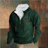 Retro Patchwork Half Cardigan Men's Long-sleeved Sweater