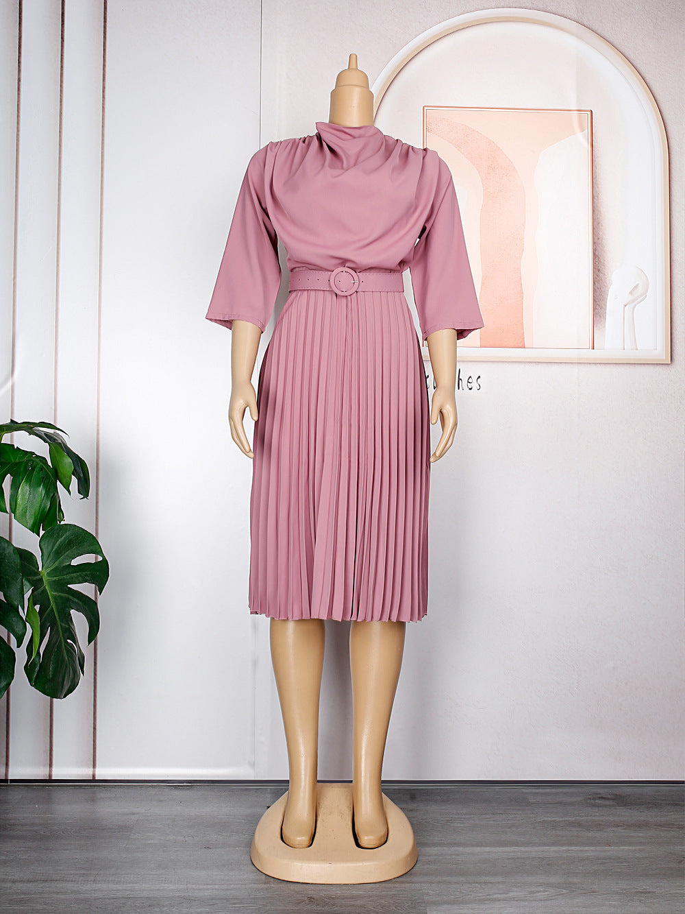 Mid-length Skirt African Plus Size OL Commuter Solid Color Dress