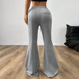 Simple Casual Pants Drawstring Elastic Waist Wide Leg Trousers