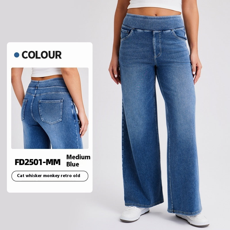 High Waist Straight Cat Beard Horse Riding Yoga Jeans