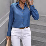 Women's Casual Single-breasted Solid Color Color Matching Long Sleeve Lapel Shirt