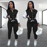 Stitching Jacket Single-breasted Baseball Set Wear Sports Two-piece Women's Clothing
