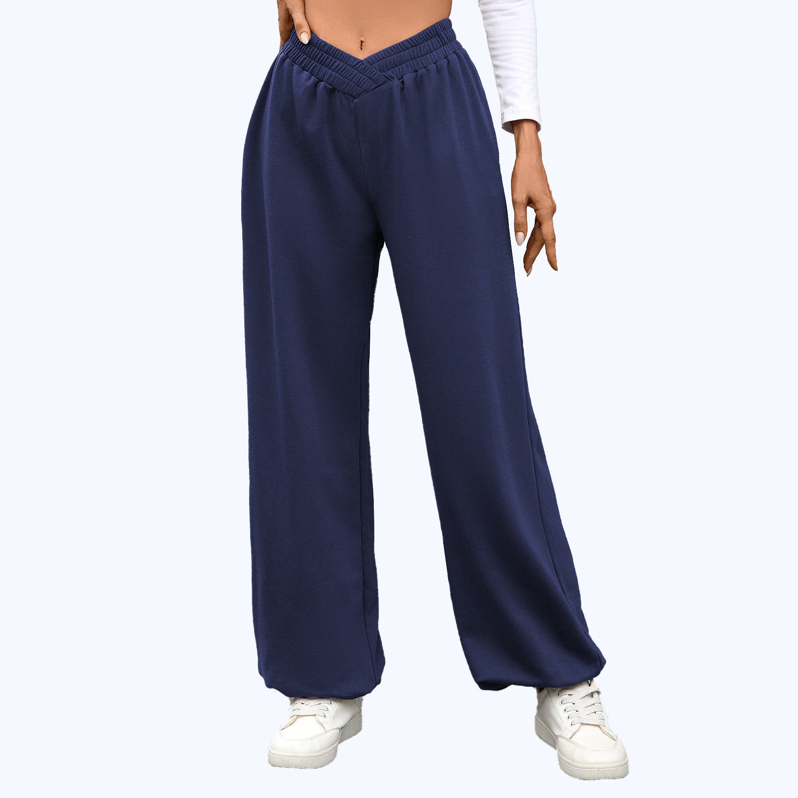 High Waist Pure Color Pocket Ankle-tied Trousers Casual Pants For Women