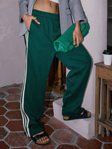 Striped Draping Effect Wide-legged Versatile Pants Contrast Color Mop