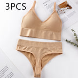 Women's Thin French Style No Steel Ring Panties And Bra Set