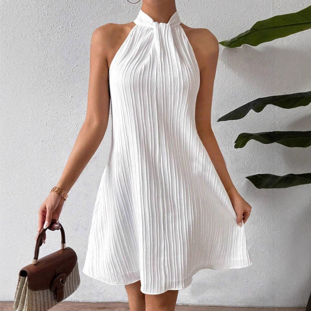 Women's Hanging Neck Pleated Drape Cross Dress