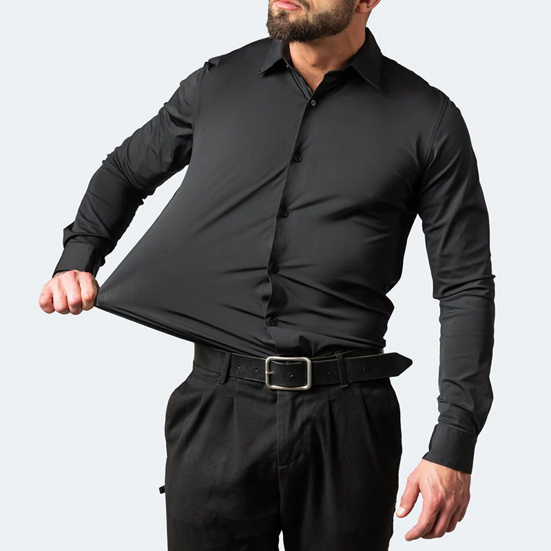Korean Slim-fit Solid Color Shirt Men's Shirt