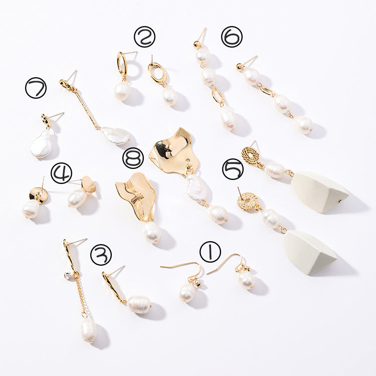 Vintage geometric metal pearl asymmetric earrings design personalized earrings