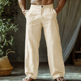 Men's Linen Button Slant Pocket Breathable Trousers