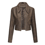 Women's Long-sleeved Fashionable Faux Leather Jacket