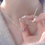 Full Diamond Bow Pendant Necklace Accessories For Women