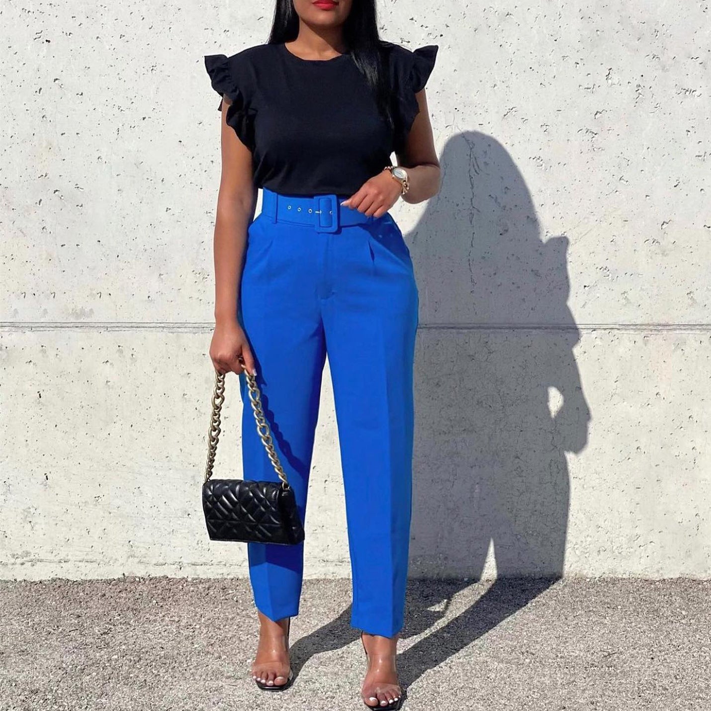 Elegant OL Professional Suit Pants Slim Skinny Pants African High Waist Casual