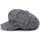 Ladies Casual Fashion Woolen Plaid Newsboy Hat