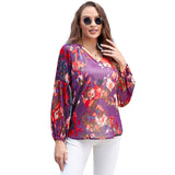 Women's Floral Chiffon Shirt Loose V-neck Casual Top