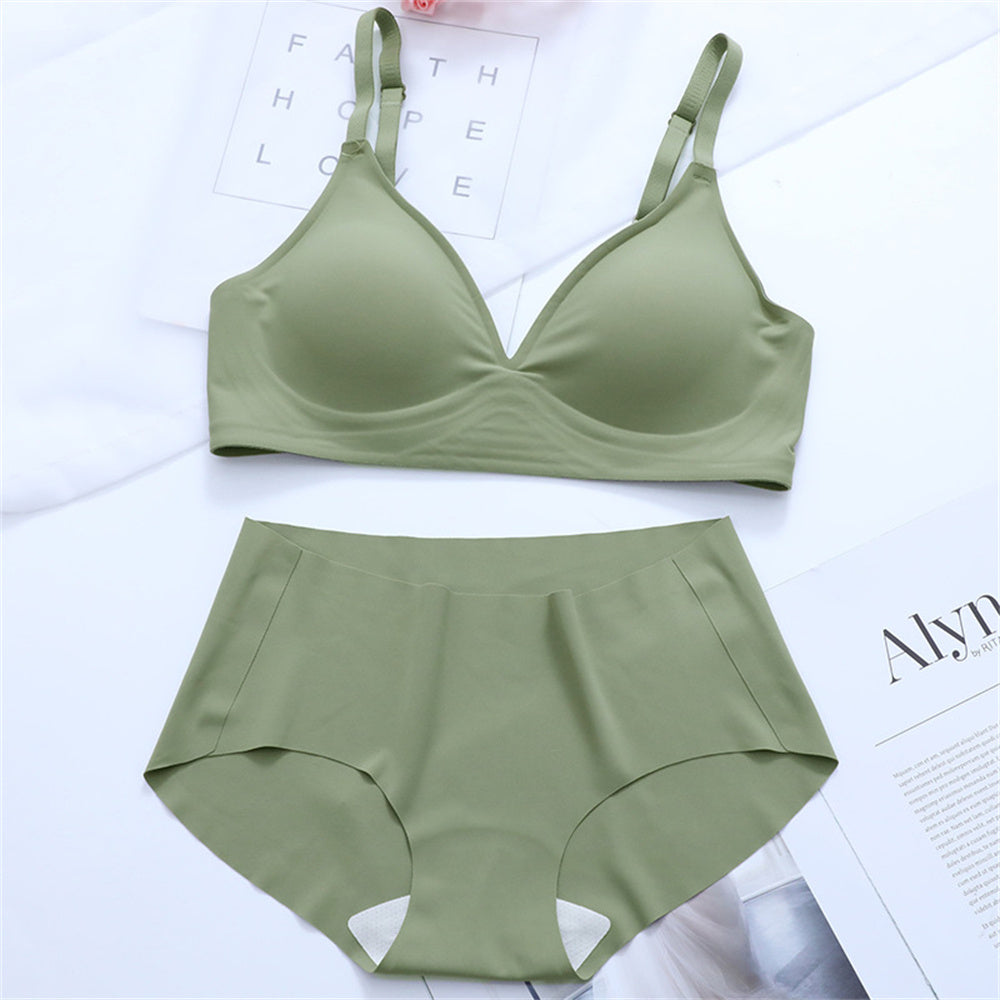 Korean Naked Extended Bra Set Ladies' Traceless Rim-free Underwear Thickened Small Breasts Gathering