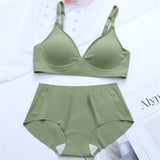 Korean Naked Extended Bra Set Ladies' Traceless Rim-free Underwear Thickened Small Breasts Gathering