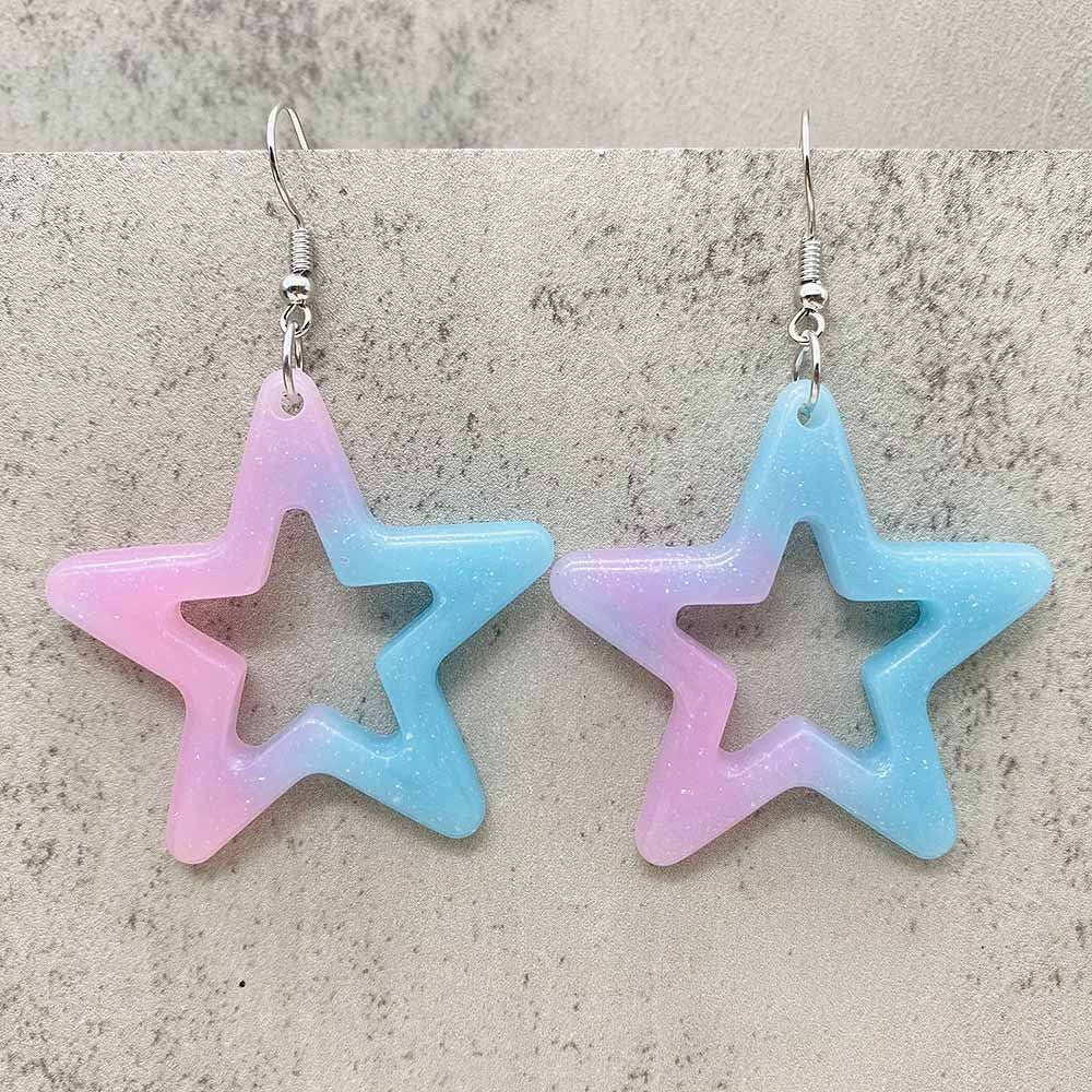 European And American Bright Hollow Color Five-pointed Star Acrylic Earrings