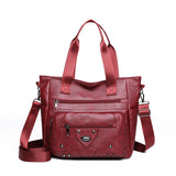 Large Capacity Soft Leather Washed Leisure Commute Shoulder Bag