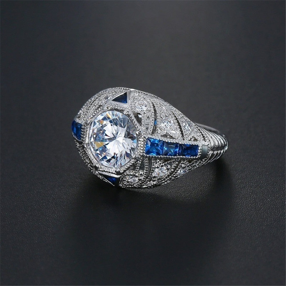 European And American Silver Sapphire Ring