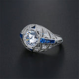 European And American Silver Sapphire Ring