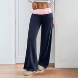Women's Low Waist Color Matching Casual Sports Wide-leg Pants