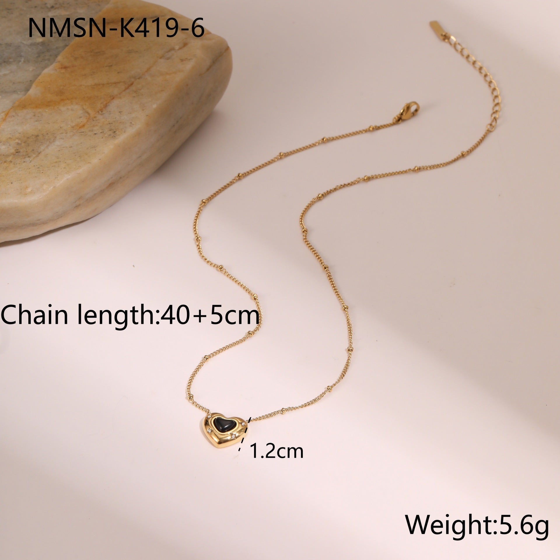 Fashion Design Love Heart-shaped Natural Stone Pendant Titanium Steel Necklace Ins