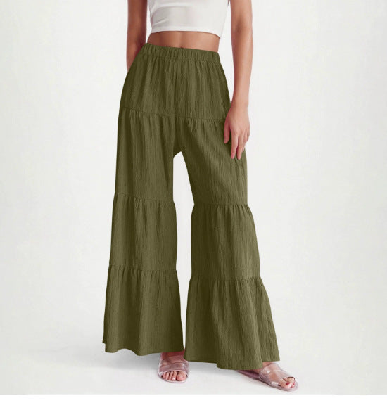 Pleated Elastic Waist Pants Female Wide-leg Casual Pants