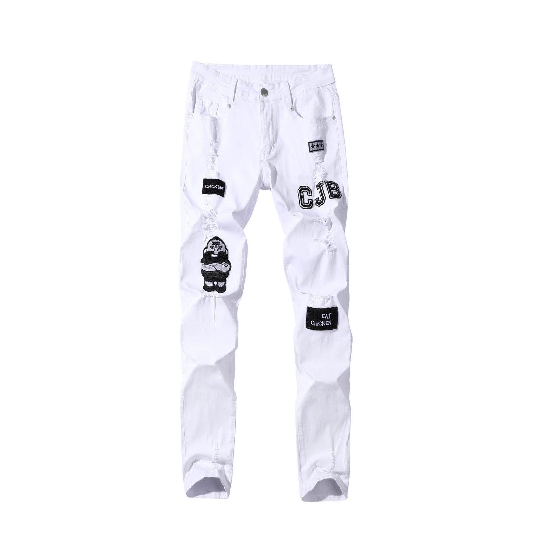 AliExpress White High-end Denim Men's Trousers Cross-border Foreign Trade Hole Trend Black Slim Jeans Men