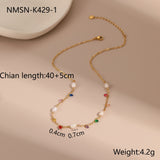 European And American Ins Freshwater Pearl Necklace Color Zircon Titanium Steel Bracelet
