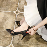 High Heels Mesh Breathable Sandals Female Pointed Stiletto Shallow Mouth Lace Bridesmaid Work Shoes