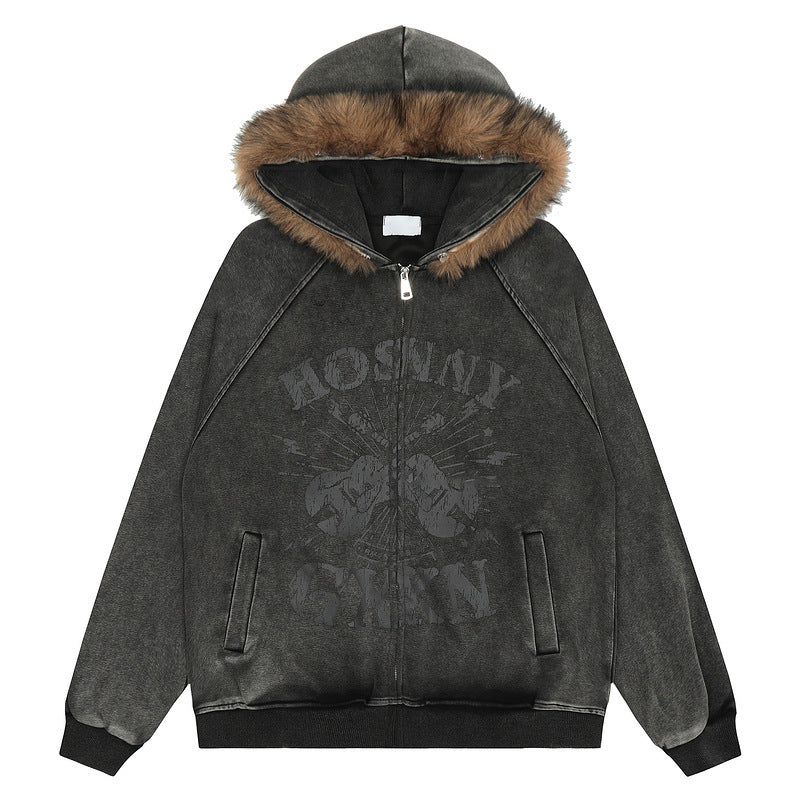 Fur Collar Hood Sweater For Men And Women Lazy And Loose