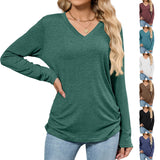Leisure Pullover V-neck Solid Color Loose Long Sleeves