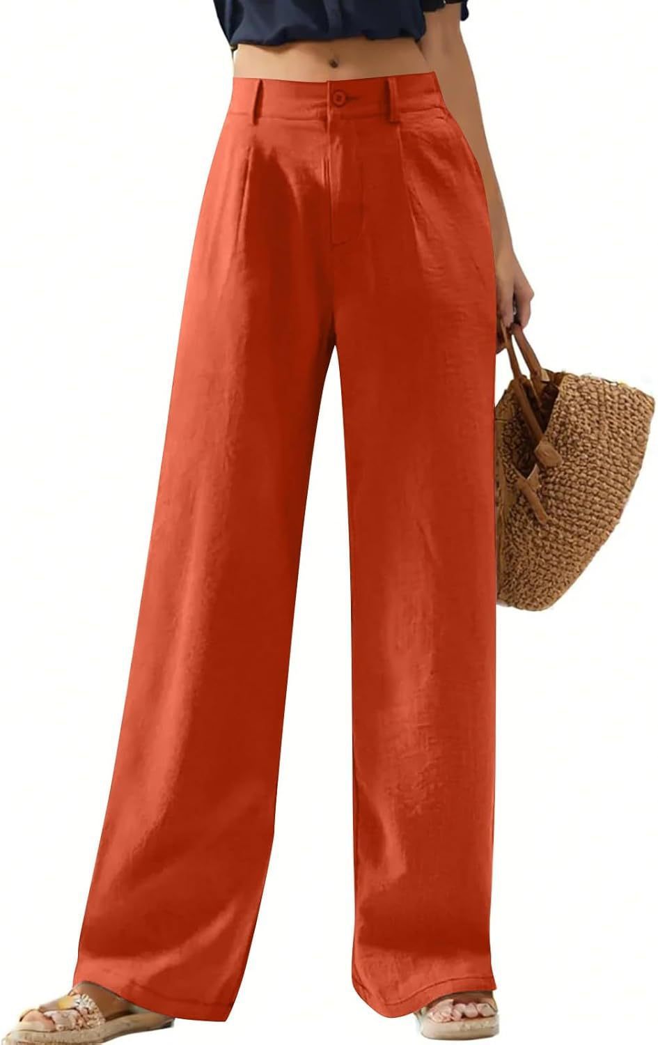 Women's Elastic Waist Wide Leg Casual Trousers